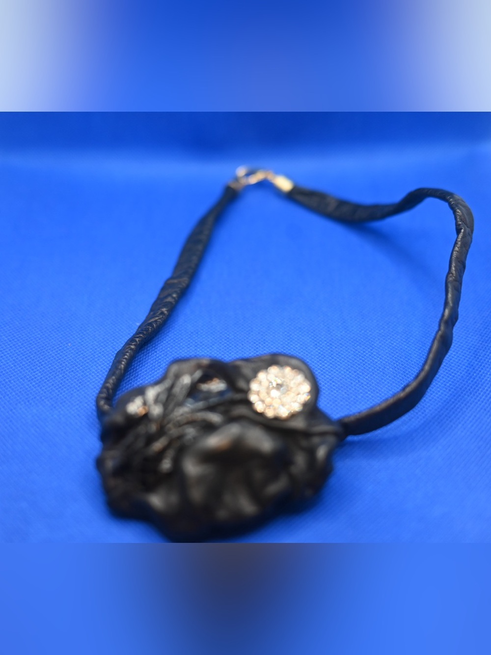 Vintage Floral Leather choker with Crystal Accent